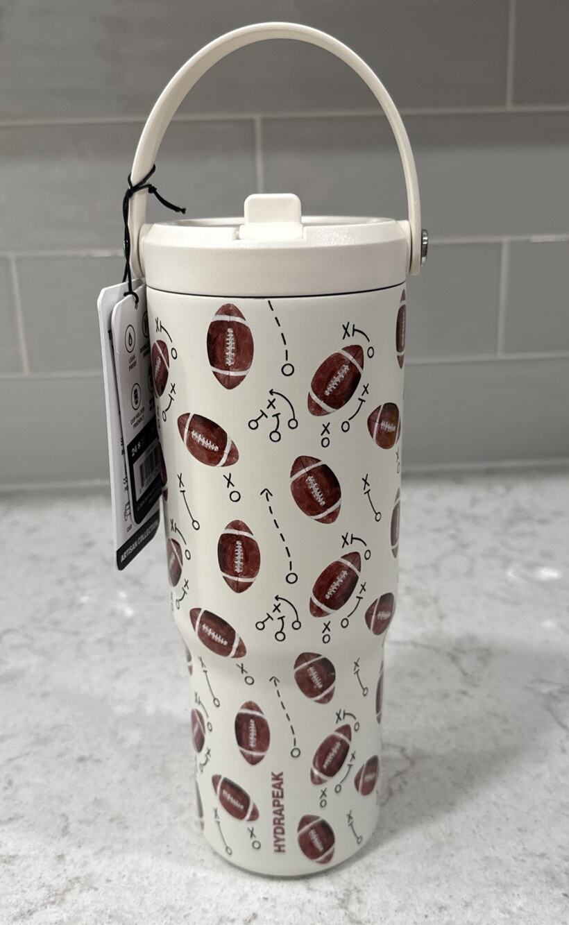 FOOTBALL Hydrapeak water bottle FLIP TOP Tumbler Stainless steel 32oz w/ Handle